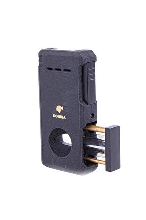 Cohiba Çift Torch Dahili Açıcı & V Kesici Mat Siyah Metal Puro Çakmağı
