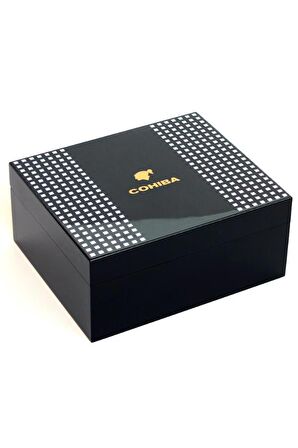 Cohiba Siyah Nokta Desenli Sedir Humidor Puro Kutusu