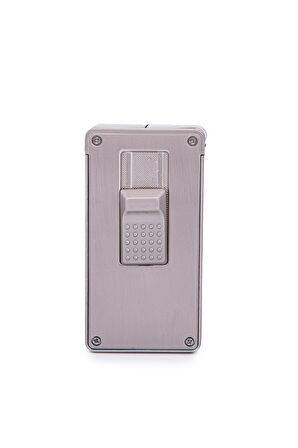 Parmida Çift Torch Pürmüz Fırçalı Gümüş Metal Puro Çakmağı