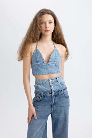 DeFacto Afra x DeFacto Boyundan Bağlamalı Crop Jean Bluz C5862AX24SPNM28