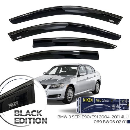 Niken BMW 3 Serisi E90 Cam Rüzgarlığı Siyah Kromlu 4'lü 2005-2012 Arası uyumlu