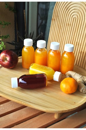 6'lı 100 ml Cam Şişe Beyaz Sızdırmaz Kapaklı Ginger Shot Detoks Şat Meyvesuyu Şişesi