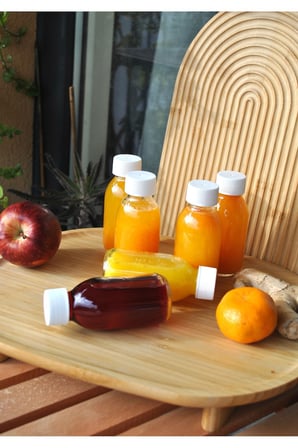 6'lı 100 ml Cam Şişe Beyaz Sızdırmaz Kapaklı Ginger Shot Detoks Şat Meyvesuyu Şişesi