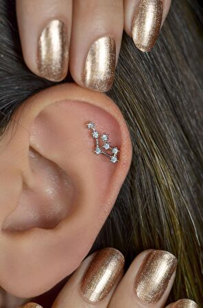 İkizler Burcu Küpe Takımyıldızı Yıldızlı Piercing Helix Gümüş Renk