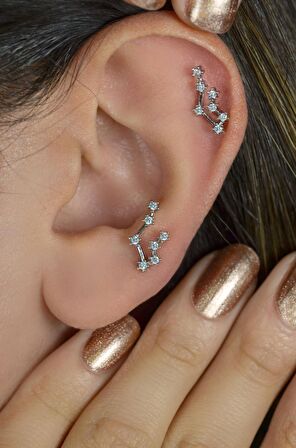İkizler Burcu Küpe Takımyıldızı Yıldızlı Piercing Helix Gümüş Renk