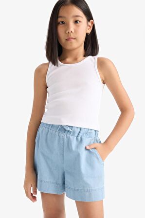 DeFacto Kız Çocuk Beli Lastikli Jean Şort B6386A825SMNM39