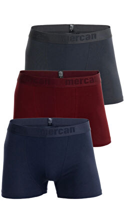3'lü Paket Pamuklu Likralı Çok Renkli Esnek Erkek Boxer (LACİVERT BORDO ANTRASİT)