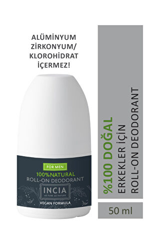 INCIA %100 Doğal Roll On Deodorant Erkeler İçin Ter Kokusu Önleyici Lekesiz 50 ml