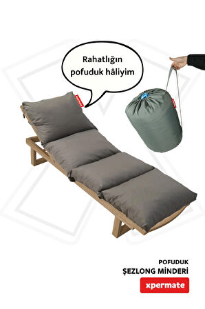 XPERMATE Pofuduk Şezlong Minderi 60x180x12Cm Su İtici,Katlanır,UV Güneş Dayanımı, Fermuar, Antrasit