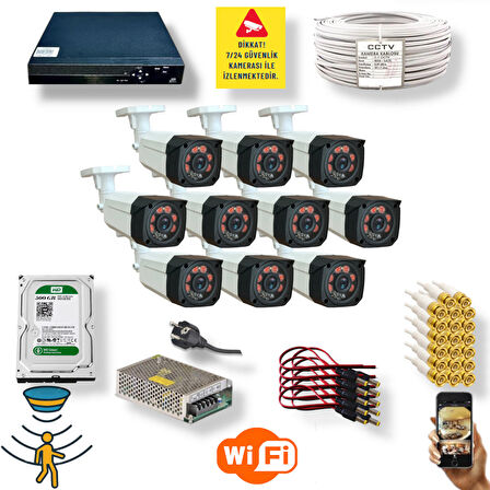 10 Kameralı Set - Hareket Algilayan 1080P Gece Görüşlü 5MP Sony Lens Güvenlik Kamerasi Seti 7808