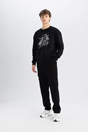 DeFacto Batman Boxy Fit Bisiklet Yaka Baskılı Kalın Kumaş Sweatshirt C6531AX24AUBK81