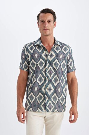 DeFacto Regular Fit Yazlık Polo Yaka Desenli Kısa Kollu Gömlek D4547AX24SMBG415