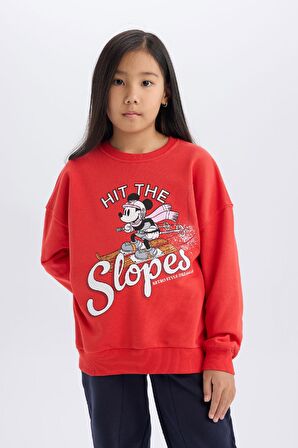 DeFacto Kız Çocuk Disney Mickey & Minnie Oversize Geniş Kalıp Bisiklet Yaka Sweatshirt D4377A824WNRD348