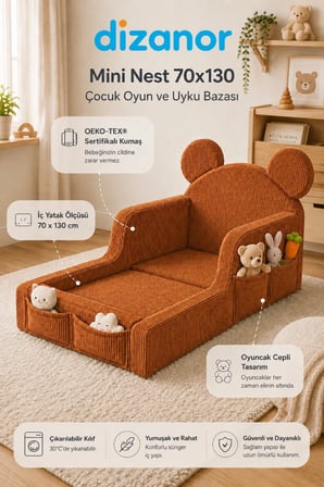 Dizanor Mini Nest 6’sı 1 Arada Modüler Bebek Oyun Parkı, Park Yatak, Beşik, Baza, Oyun Alanı ve Top