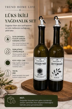 Amber 2’li 750ml Zeytinyağı Sıvıyağ Ayçiçek Yağı Şişesi Yağdanlık Stantsız
