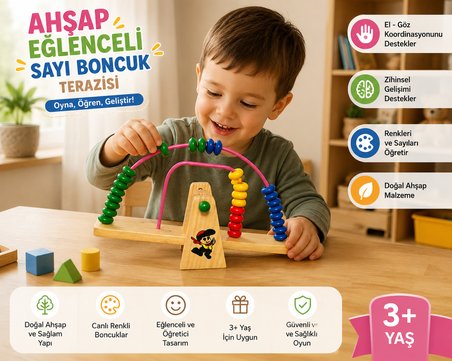 BakGelAl Ahşap Boncuklu Terazi Oyuncağı Montessori Eğitici Oyuncak Sayı Sayma 3+ Yaş