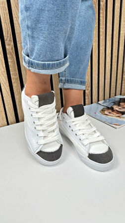 Günlük Kadın Sneaker Bağcıklı Tırtıklı Taban Süet Detaylı Yürüyüş Spor Ayakkabı 07