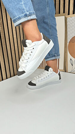 Günlük Kadın Sneaker Bağcıklı Tırtıklı Taban Süet Detaylı Yürüyüş Spor Ayakkabı 07