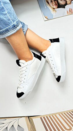 Günlük Kadın Sneaker Bağcıklı Tırtıklı Taban Süet Detaylı Yürüyüş Spor Ayakkabı 07