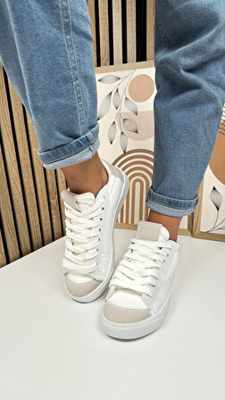 Günlük Kadın Sneaker Bağcıklı Tırtıklı Taban Süet Detaylı Yürüyüş Spor Ayakkabı 07