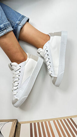 Günlük Kadın Sneaker Bağcıklı Tırtıklı Taban Süet Detaylı Yürüyüş Spor Ayakkabı 07