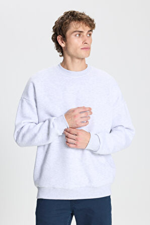 Erkek Kar Melanj Standart Fit Normal Kesim Içi Polarlı 3 Iplik Bisiklet Yaka Sweatshirt