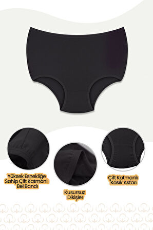 Kadın Külot Yüksek Bel 3'lü Paket - Yüksek Bel Rahat İç Giyim, Pamuklu Kumaş, 7 Farklı Renk Seçeneği