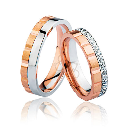 Harem Altın Rose Beyaz Taşlı Altın Alyans 0703