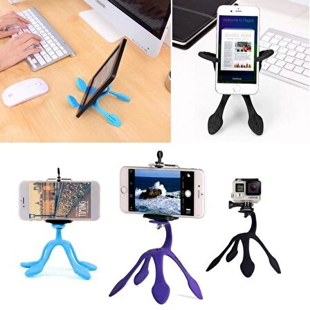 Esnek Kıvrılabilir Elastik Mini Ahtapot Tripod Stand-Pembe