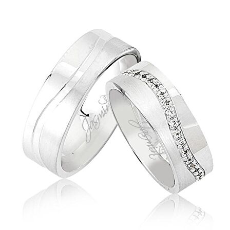 Beyaz Dalgalı Taşlı Alyans 0705