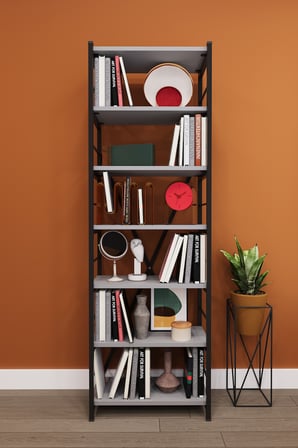 Modern 6 Raflı Metal Kitaplık Üçlü Ayrılabilir Modül Dekoratif Çok Amaçlı Kitaplık METALK01 