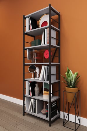 Modern 6 Raflı Metal Kitaplık Üçlü Ayrılabilir Modül Dekoratif Çok Amaçlı Kitaplık METALK01 