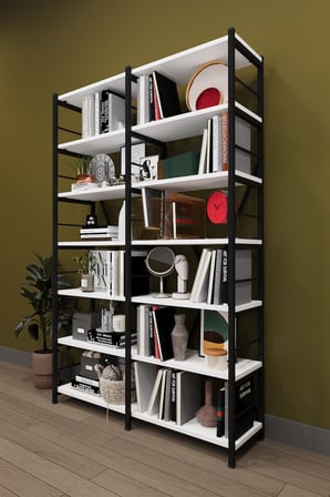 Modern 12 Raflı Metal Kitaplık Üçlü Ayrılabilir Modül Dekoratif Çok Amaçlı Kitaplık METALK02