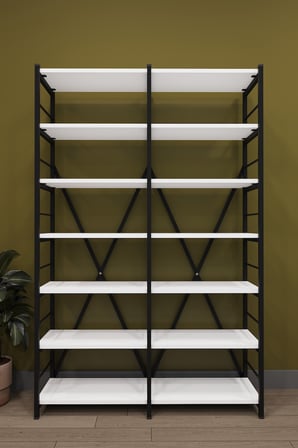 Modern 12 Raflı Metal Kitaplık Üçlü Ayrılabilir Modül Dekoratif Çok Amaçlı Kitaplık METALK02