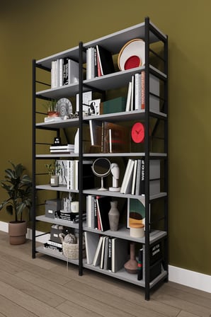 Modern 12 Raflı Metal Kitaplık Üçlü Ayrılabilir Modül Dekoratif Çok Amaçlı Kitaplık METALK02