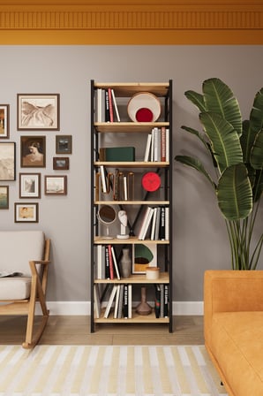 Modern 6 Raflı Metal Kitaplık Üçlü Ayrılabilir Modül Dekoratif Çok Amaçlı Kitaplık METALK01 