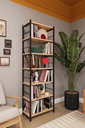 Modern 6 Raflı Metal Kitaplık Üçlü Ayrılabilir Modül Dekoratif Çok Amaçlı Kitaplık METALK01 
