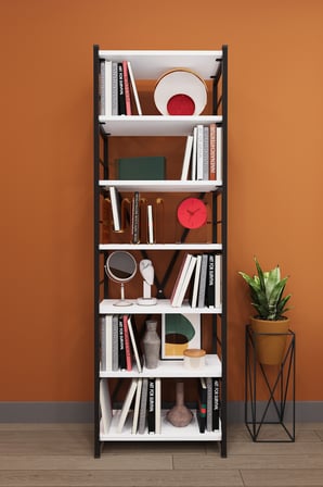 Modern 6 Raflı Metal Kitaplık Üçlü Ayrılabilir Modül Dekoratif Çok Amaçlı Kitaplık METALK01 