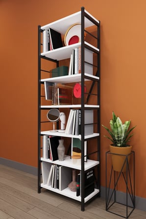 Modern 6 Raflı Metal Kitaplık Üçlü Ayrılabilir Modül Dekoratif Çok Amaçlı Kitaplık METALK01 