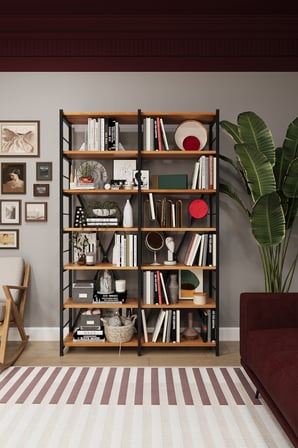 Modern 12 Raflı Metal Kitaplık Üçlü Ayrılabilir Modül Dekoratif Çok Amaçlı Kitaplık METALK02