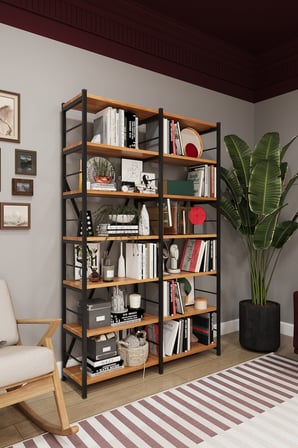 Modern 12 Raflı Metal Kitaplık Üçlü Ayrılabilir Modül Dekoratif Çok Amaçlı Kitaplık METALK02