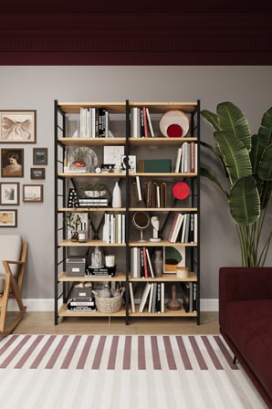 Modern 12 Raflı Metal Kitaplık Üçlü Ayrılabilir Modül Dekoratif Çok Amaçlı Kitaplık METALK02