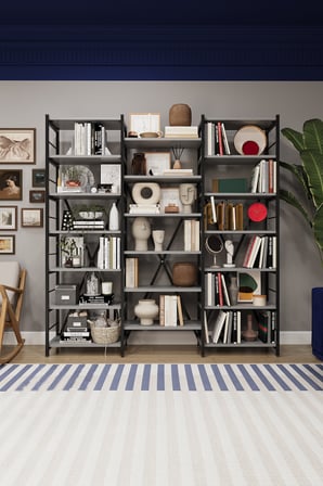 Modern 18 Raflı Metal Kitaplık Üçlü Ayrılabilir Modül Dekoratif Çok Amaçlı Kitaplık METALK03 