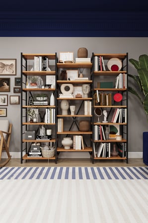 Modern 18 Raflı Metal Kitaplık Üçlü Ayrılabilir Modül Dekoratif Çok Amaçlı Kitaplık METALK03 