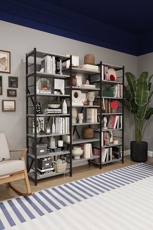 Modern 18 Raflı Metal Kitaplık Üçlü Ayrılabilir Modül Dekoratif Çok Amaçlı Kitaplık METALK03 