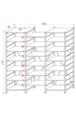Modern 18 Raflı Metal Kitaplık Üçlü Ayrılabilir Modül Dekoratif Çok Amaçlı Kitaplık METALK03 