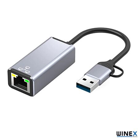 Winex 2in1 USB ve Type-C to RJ45 Ethernet Adaptörü