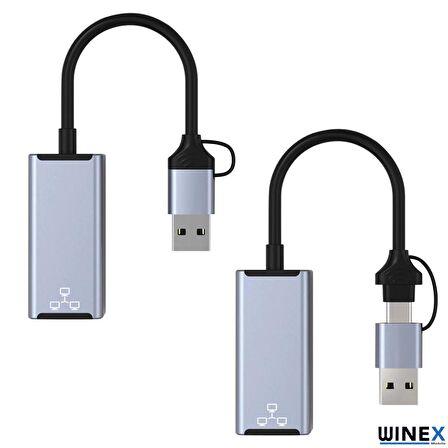 Winex 2in1 USB ve Type-C to RJ45 Ethernet Adaptörü
