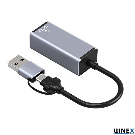 Winex 2in1 USB ve Type-C to RJ45 Ethernet Adaptörü