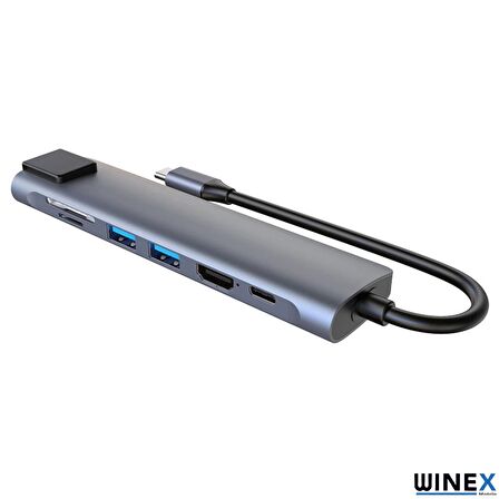 Winex 7in1 USB Type-C Hub Port Adaptör HDMI USB Ethernet PD Girişli